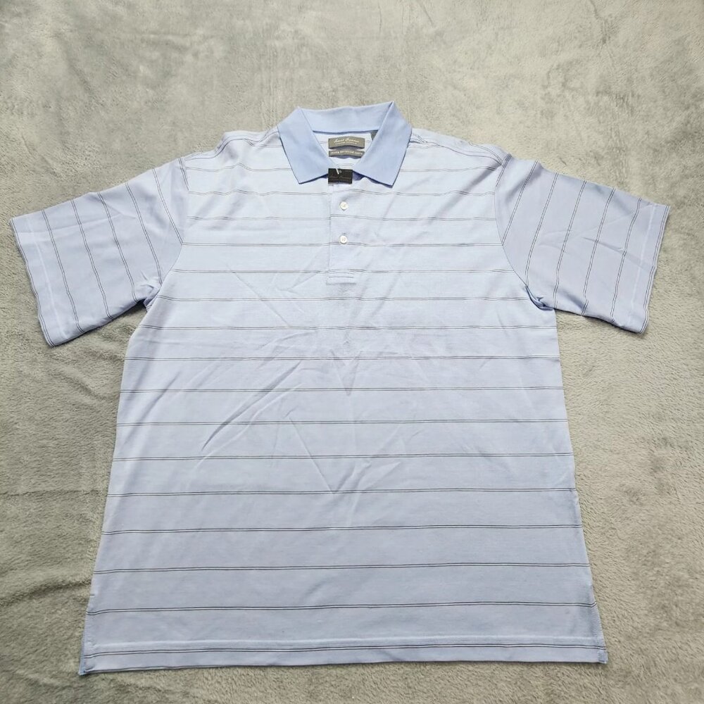 Daniel Cremieux Signature Polo Shirt Men's Large Blue Striped Double Mercerized